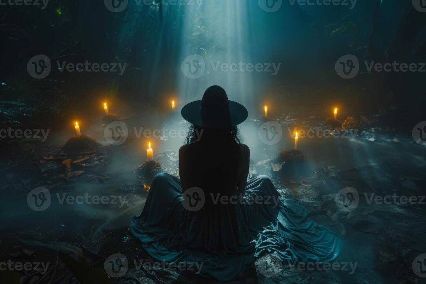 AI generated Terrifying witchcraft ritual in a spooky, eerie place photo