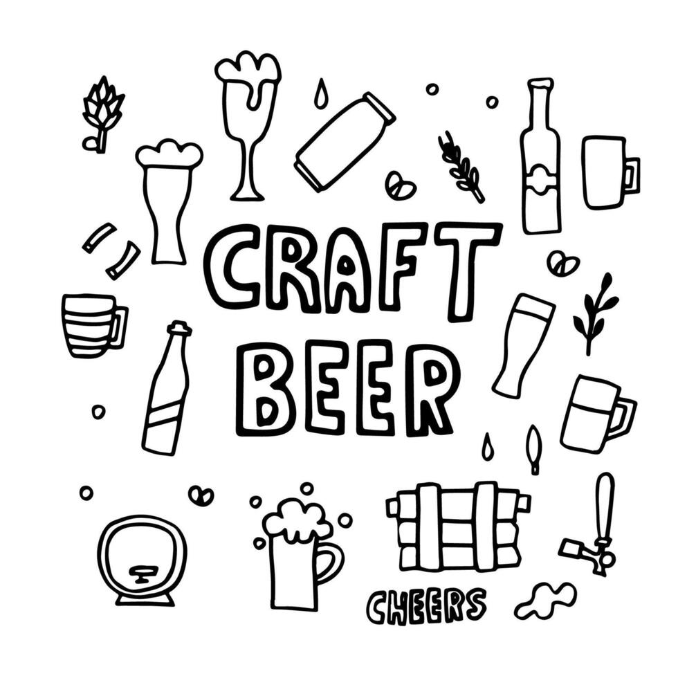 Craft beer elements set. Vector illustration.