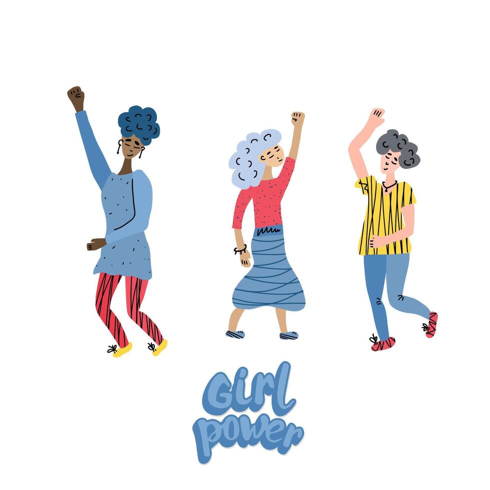 Vector girl power concept with characters.