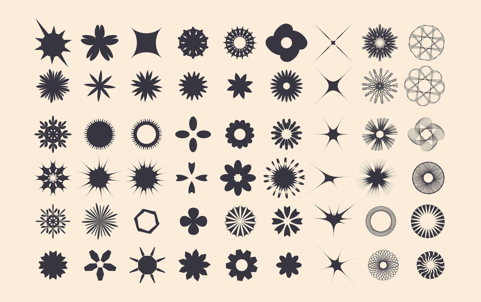 Set of simple design shapes. Collection of y2k elements and graphic forms. Groovy figures. Vector illustration.