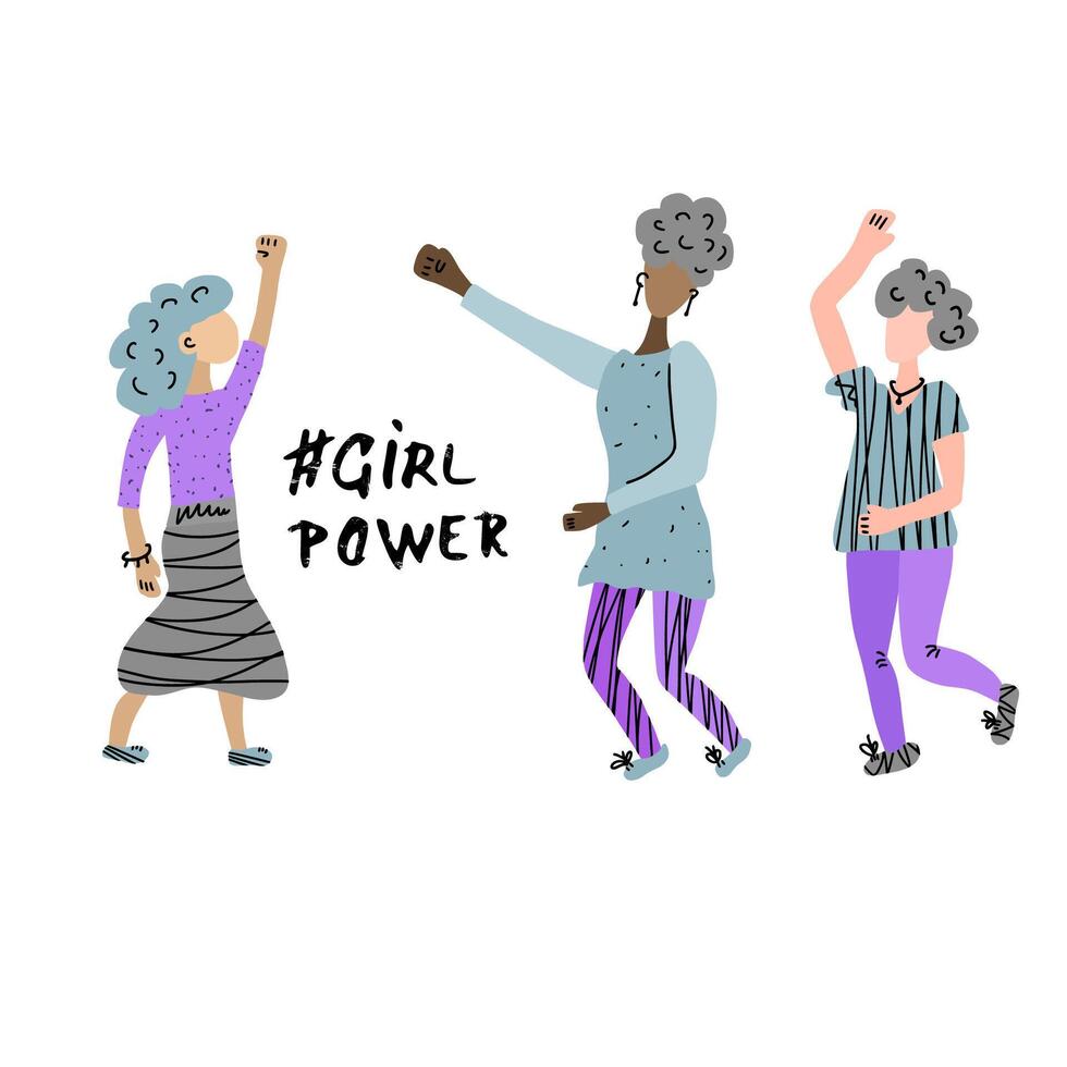 Vector girl power concept with characters.