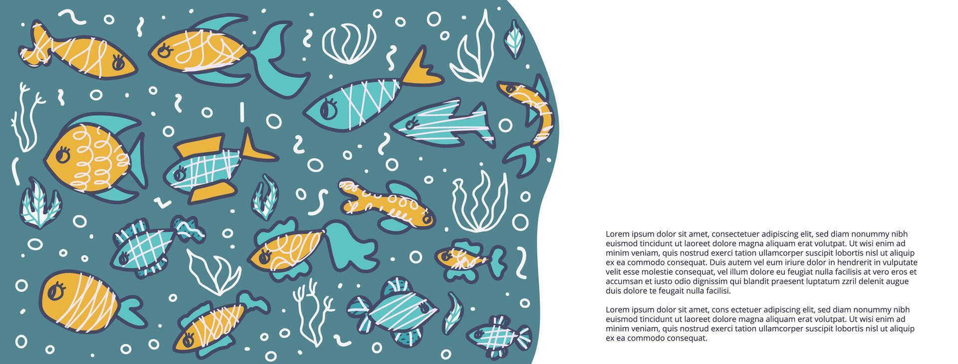 Vector fish collection isolated in doodle style.