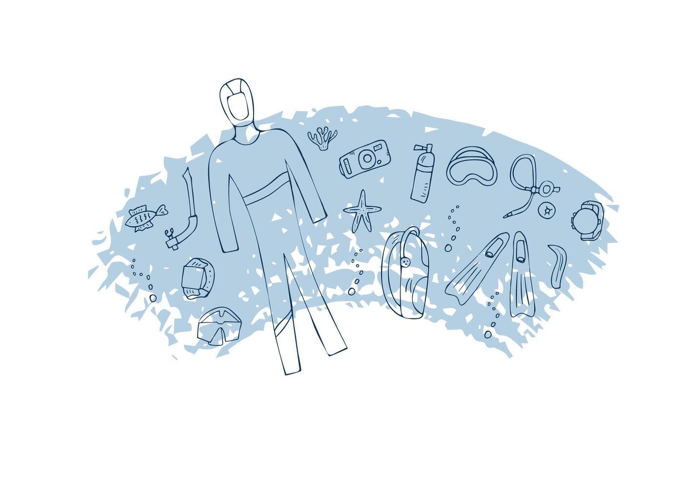 Scuba diving set of elements  and equipment. vector