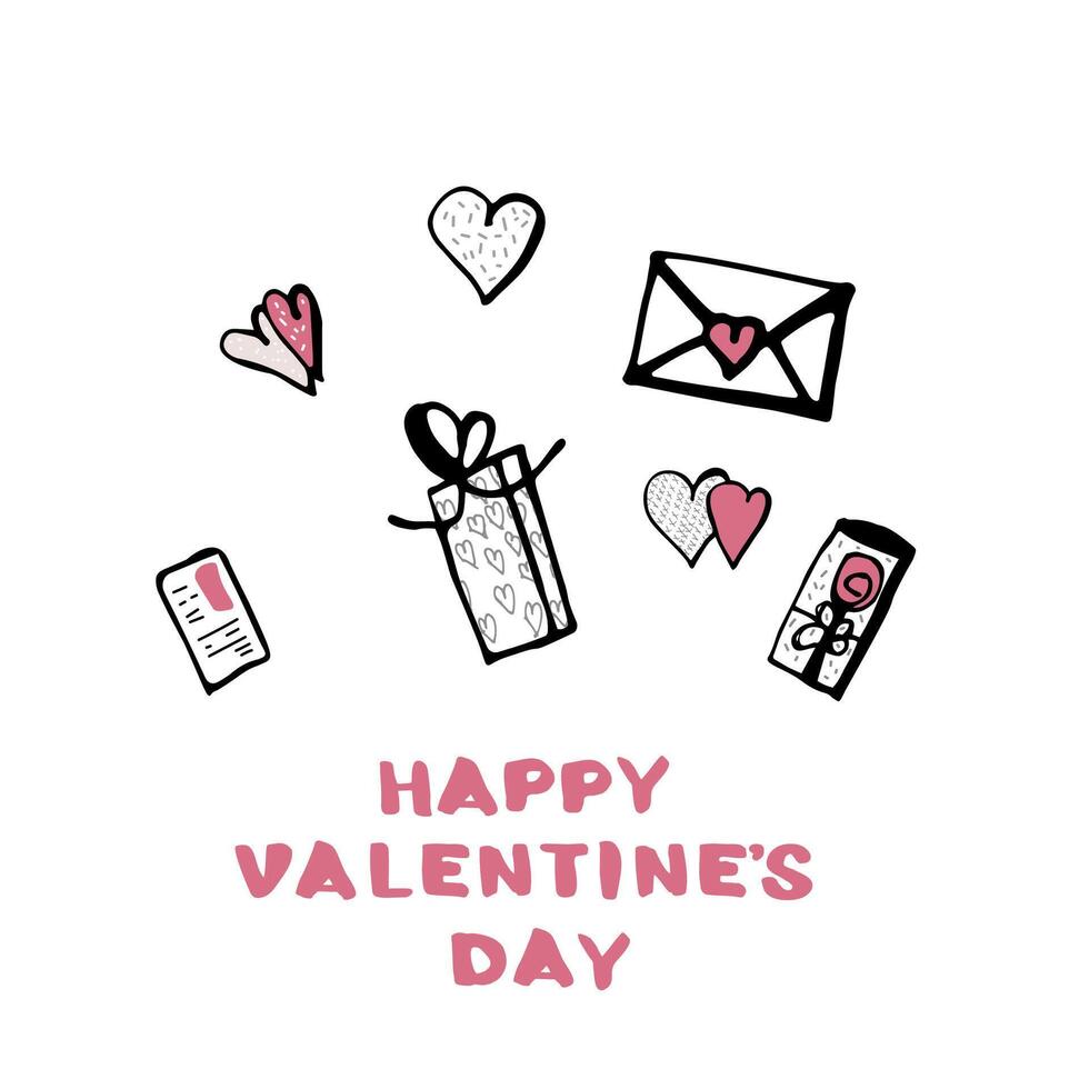 Happy Valentines Day card. Vector illustration.