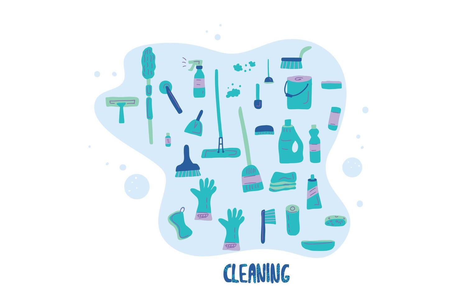 Cleaning tools. Vector set of cleaning equipment.