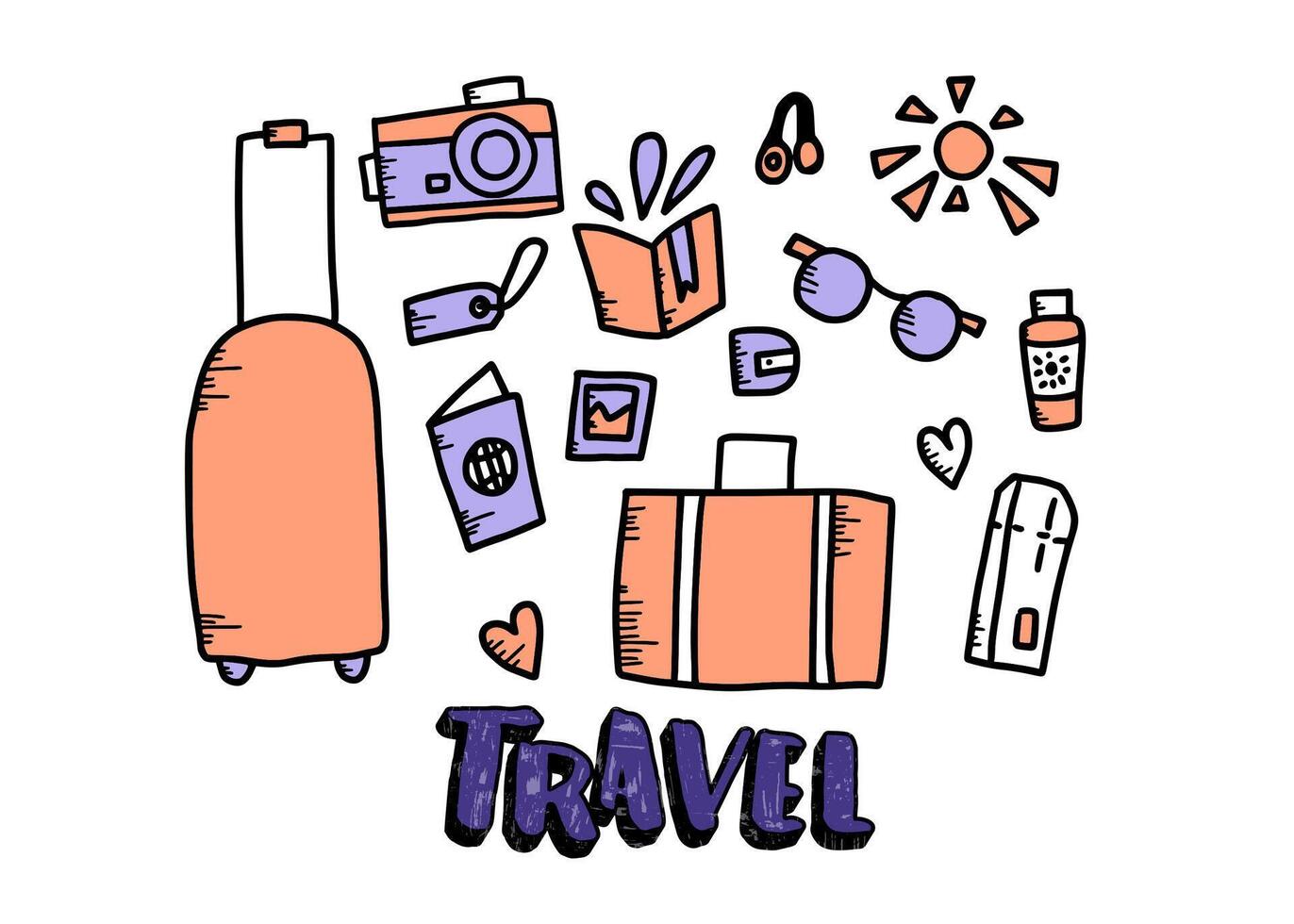 Set of travel doodle symbols in vector. vector