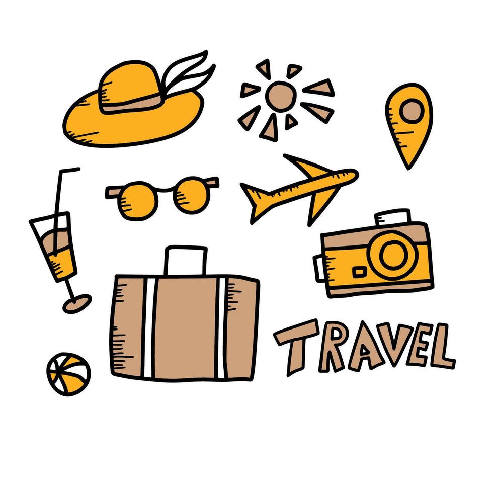 Set of travel doodle symbols in vector. vector