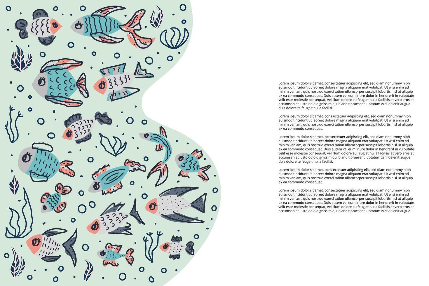 Vector fish collection isolated in doodle style.