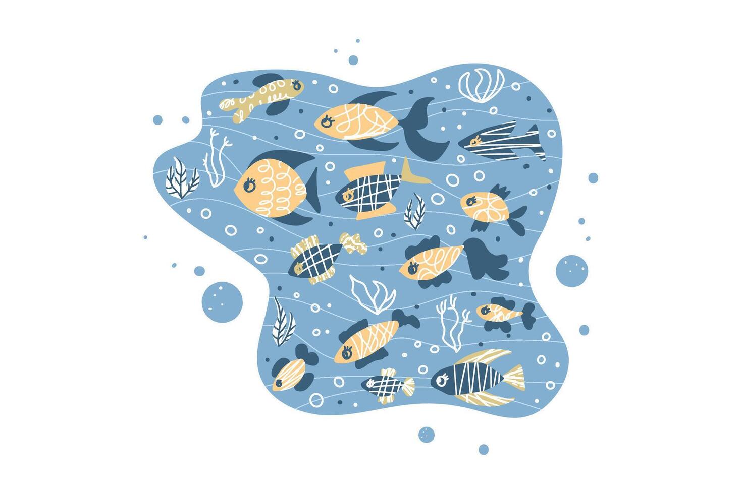Vector fish collection isolated in doodle style.
