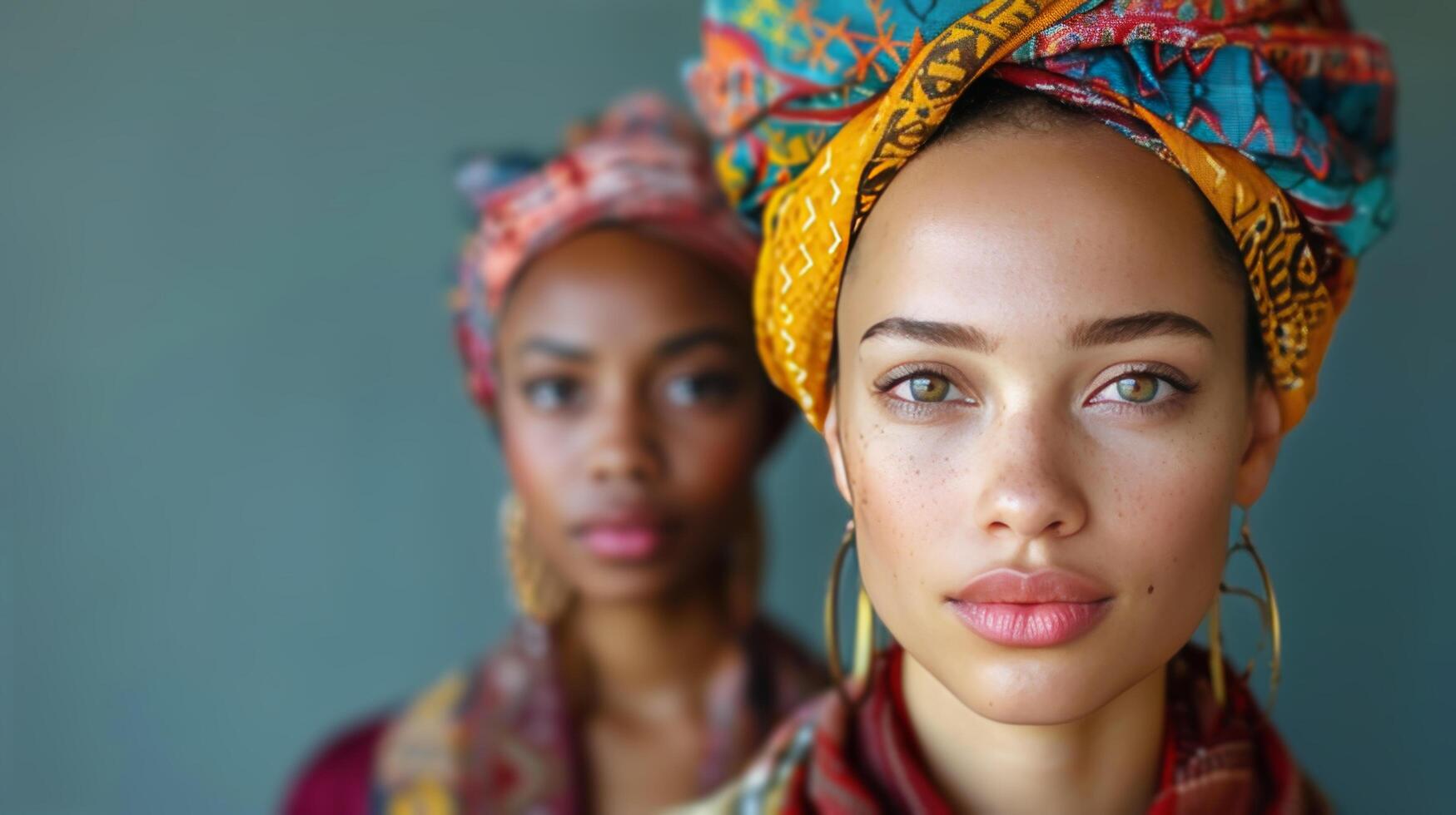 AI generated Two Women Wearing Colorful Head Wraps and Scarves photo