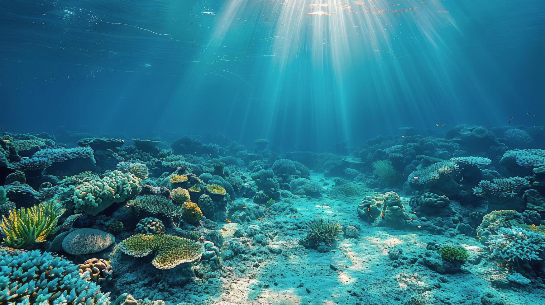 AI generated Sunbeams Illuminate Coral Reef Underwater photo