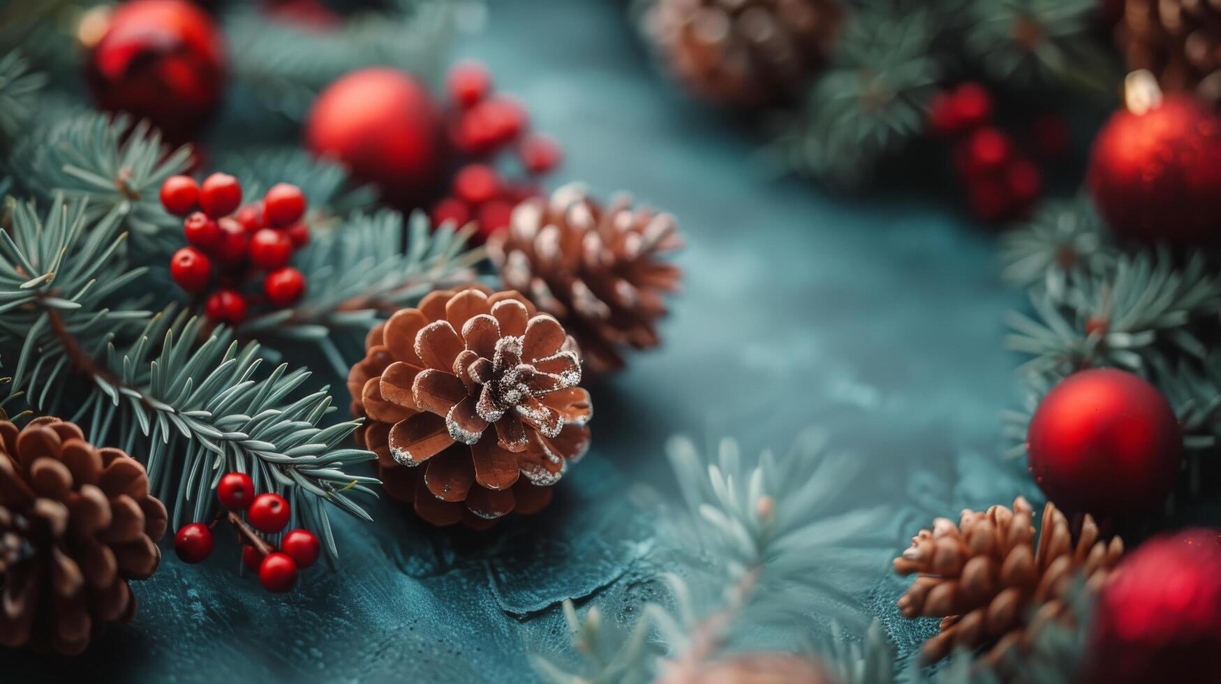 AI generated Close Up of a Christmas Tree With Red Berries photo