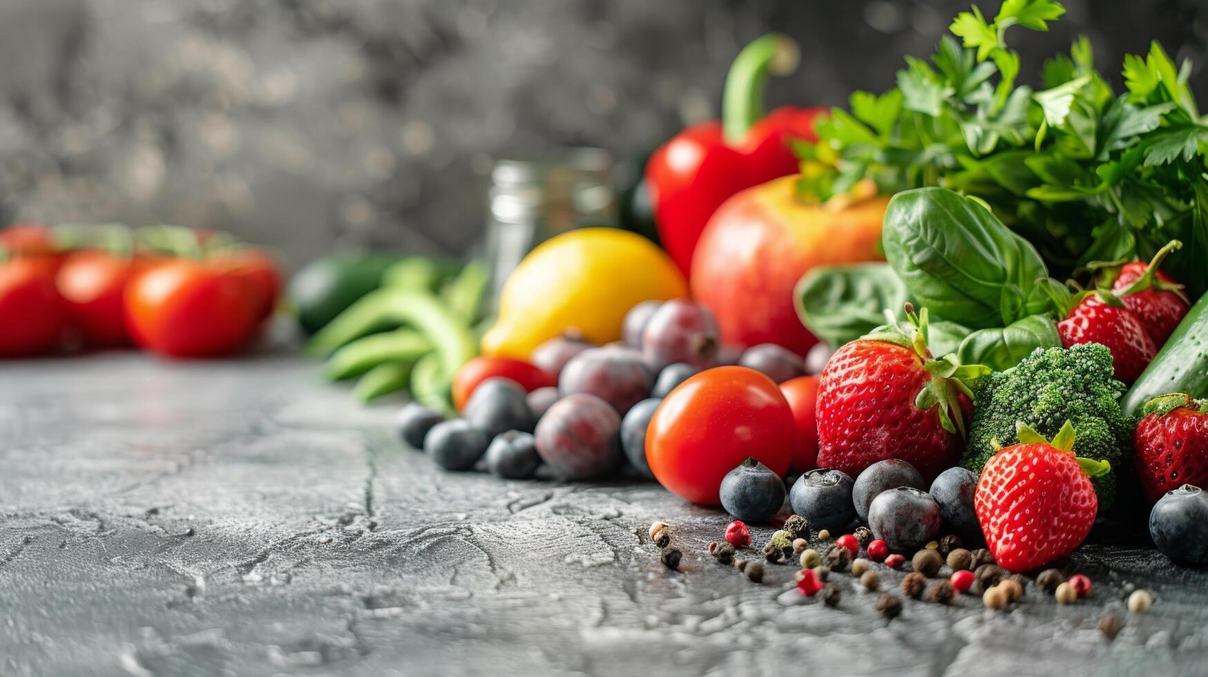 ai generado clasificado frutas y vegetales en mesa foto