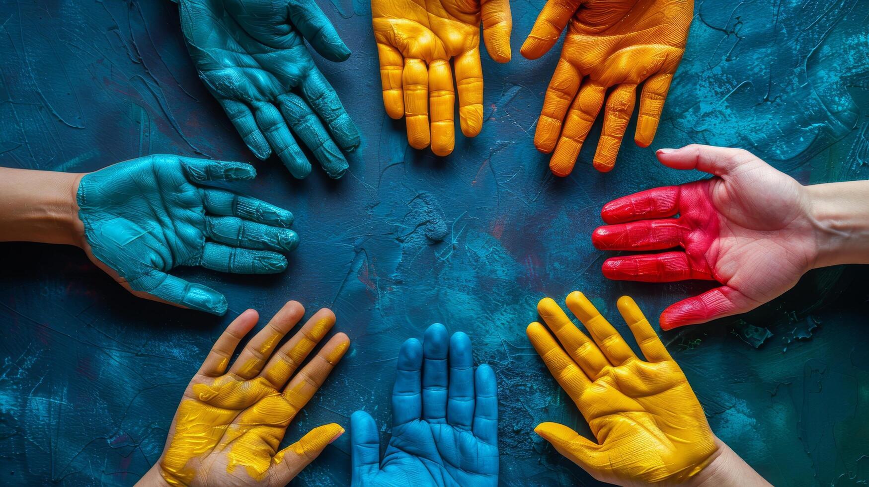 AI generated Group of People With Painted Hands Forming a Circle photo