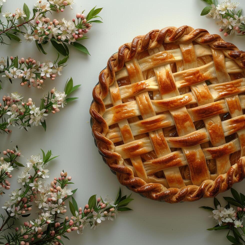AI generated Close Up of Pie on Wooden Table photo