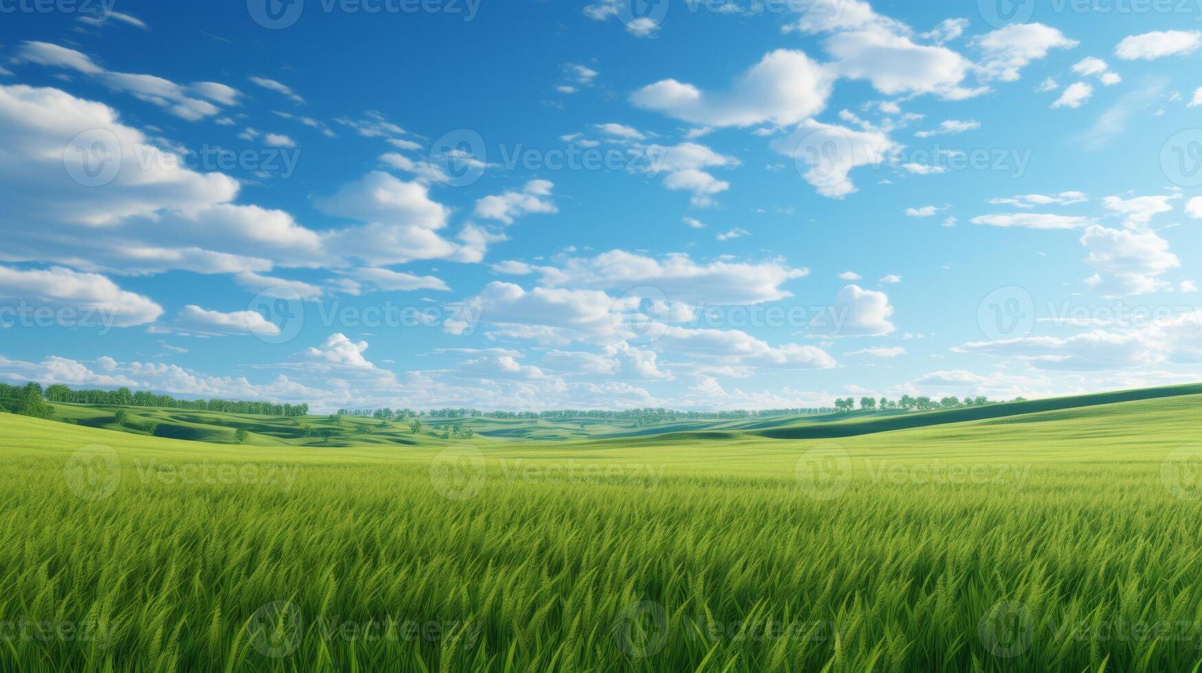 AI generated Wide grass plains stretching towards a horizon under a clear sky photo