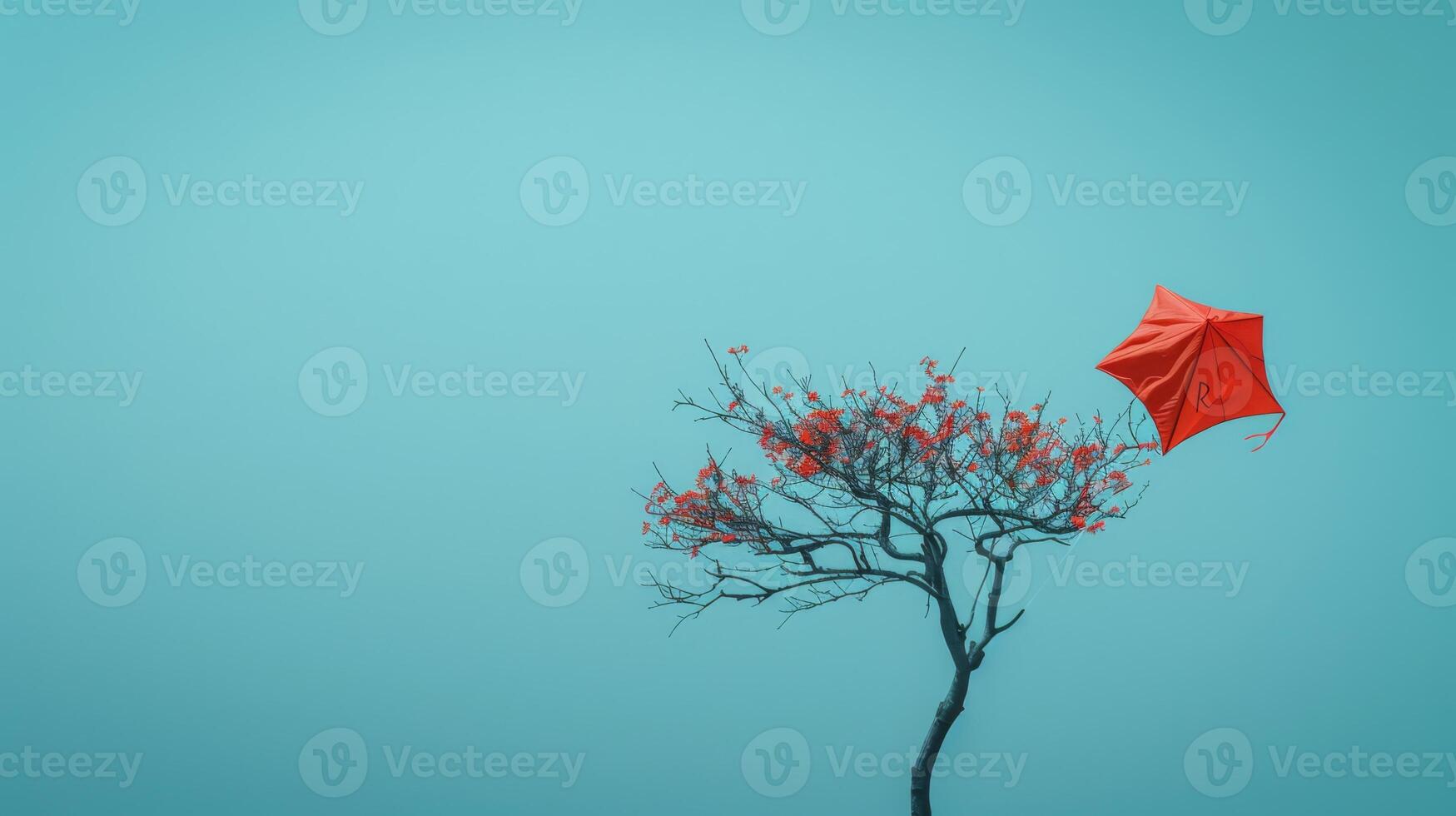 AI generated Bright kite stuck in a bare tree, symbolizing lost freedom photo