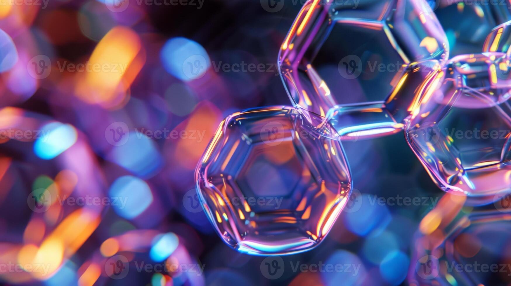 AI generated Soap bubbles forming hexagonal patterns in a light interference experiment photo