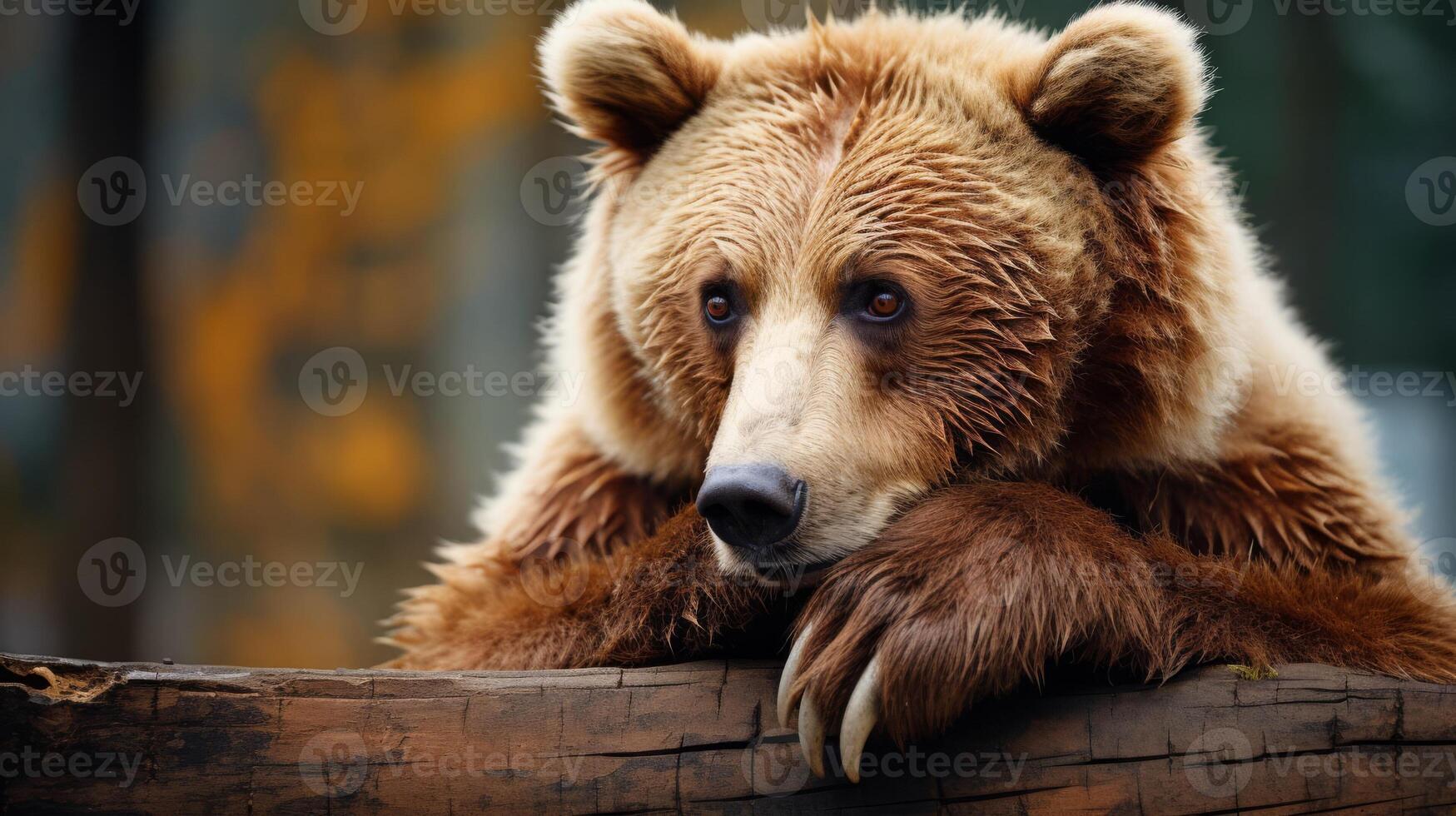 AI generated A bear in a thinking pose, paw on chin, symbolizing deep thought photo