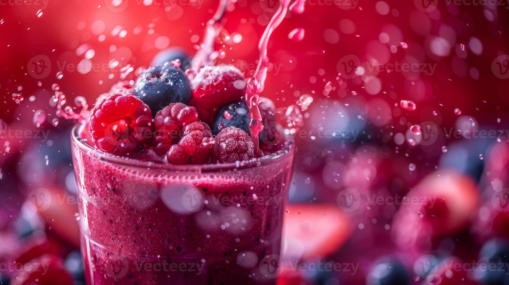 AI generated A vibrant splash of assorted berries being blended into a smoothie photo