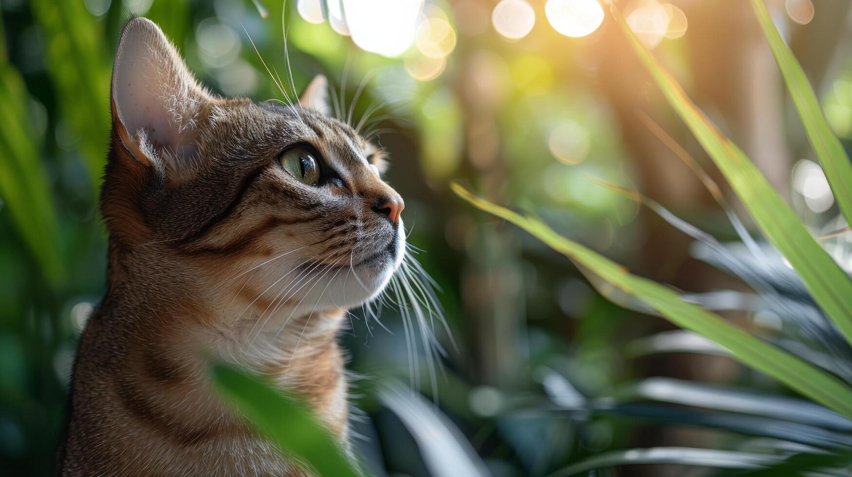 AI generated Close Up of Cat by Plants photo