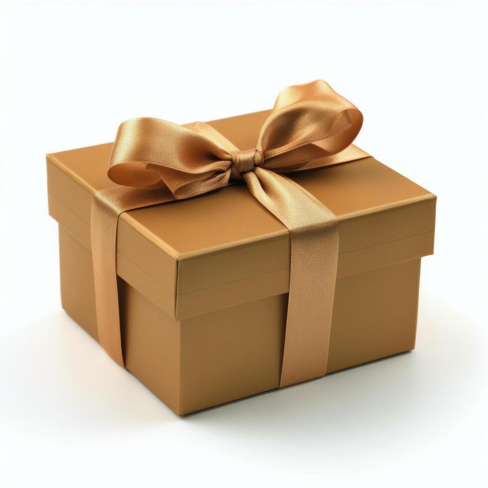 AI generated Brown Gift Box With Gold Bow photo