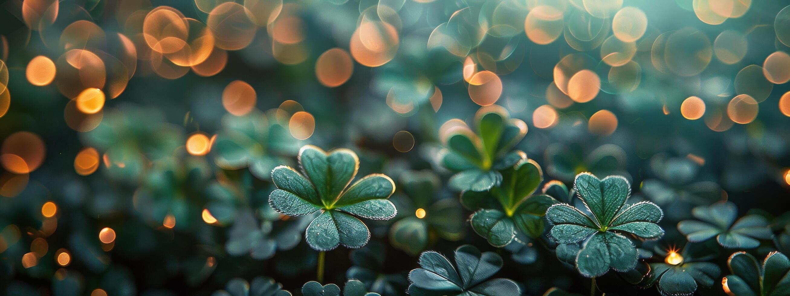 AI generated Four Leaf Clovers on Lush Green Field photo