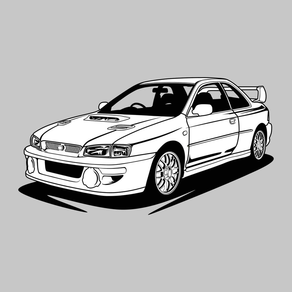 Impreza STI Black and White view car vector illustration for conceptual design