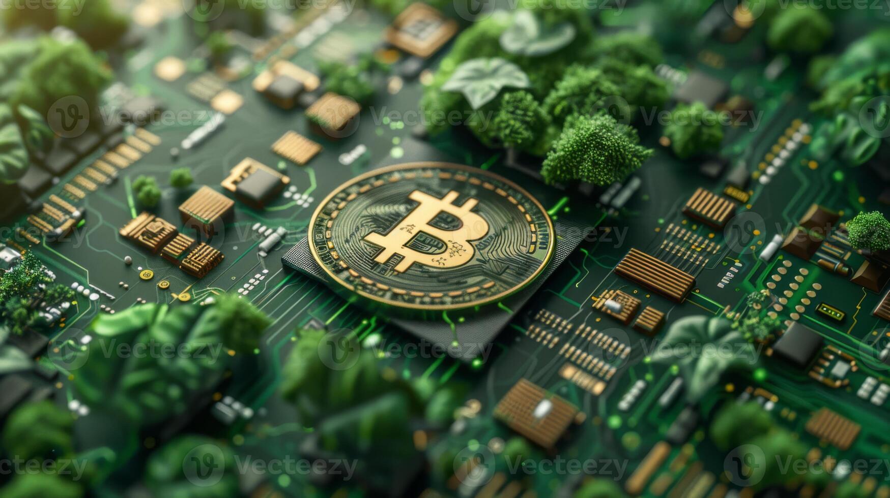 AI generated A conceptual image of digital currency and green energy merging, symbolizing the future of world economics photo