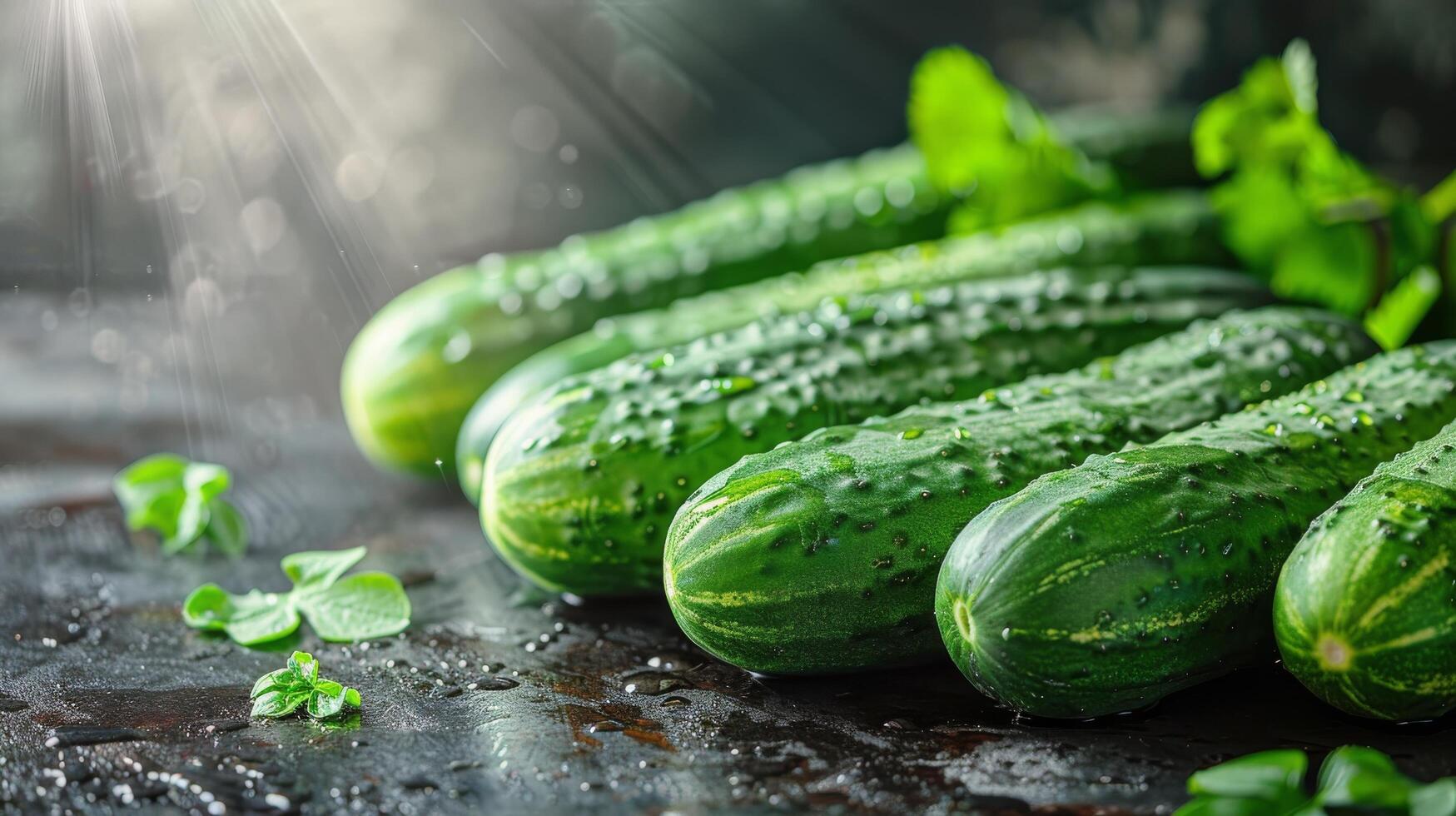 AI generated Group of Cucumbers Lined Up on Table photo