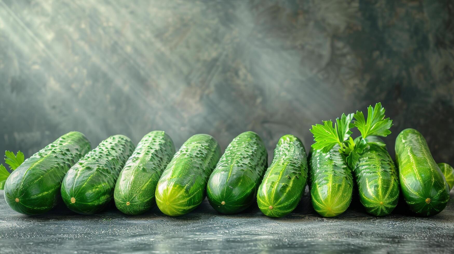 AI generated Group of Cucumbers Lined Up on Table photo