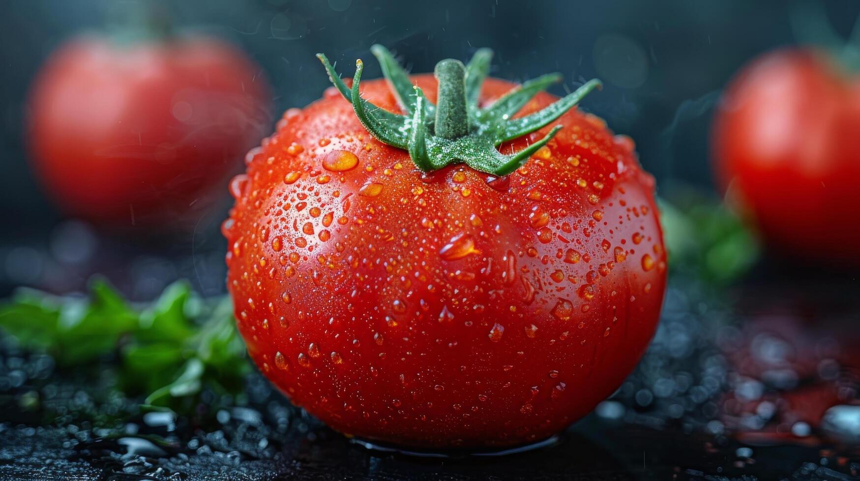 AI generated Water-Droplets Covered Tomato Close-Up photo