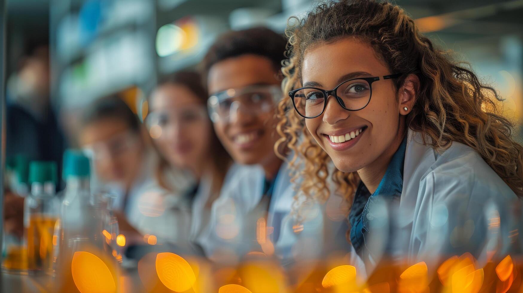 AI generated Women in Yellow Lab Coats Conducting Experiments in Laboratory photo