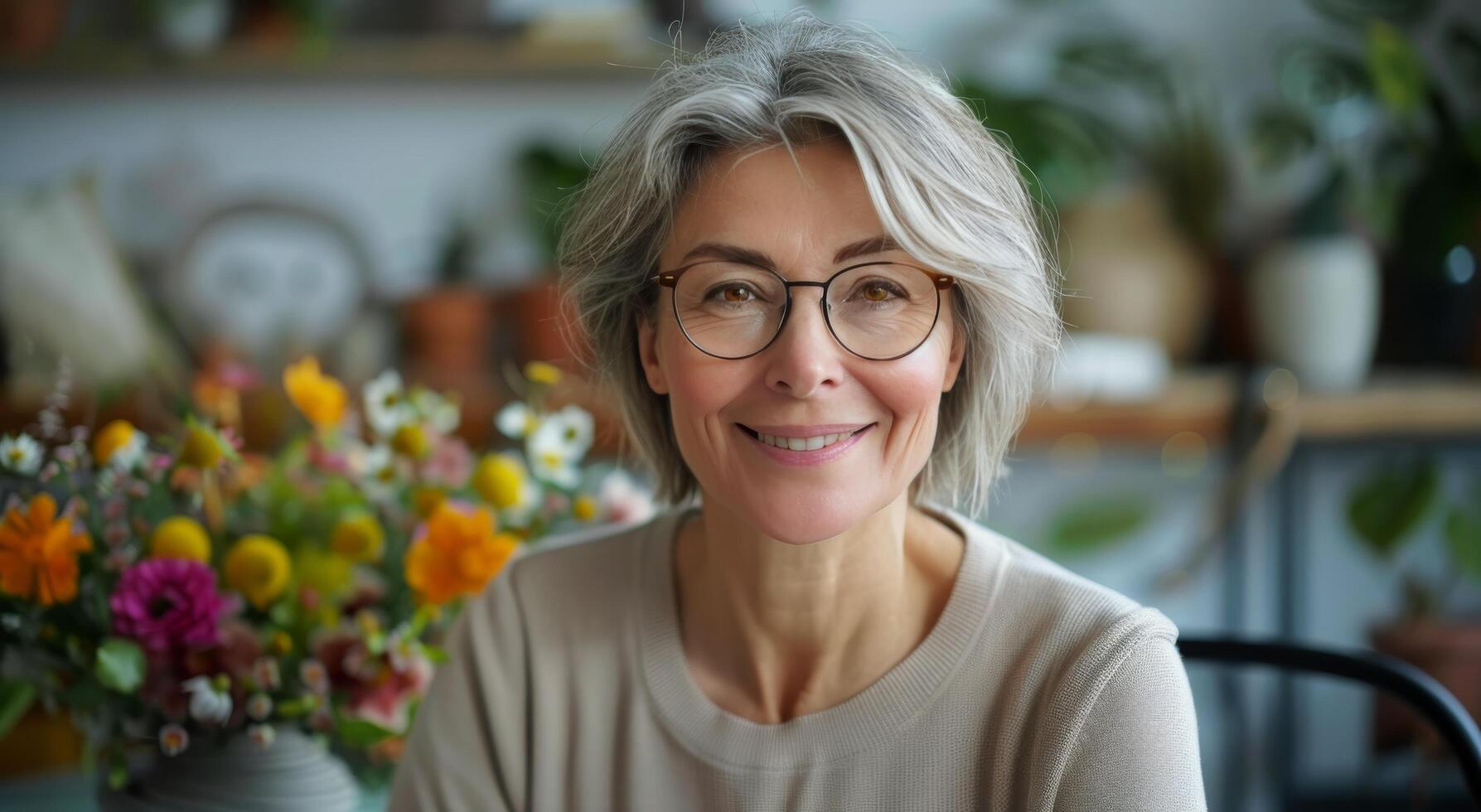 ai generado mujer con lentes utilizando ordenador portátil computadora foto