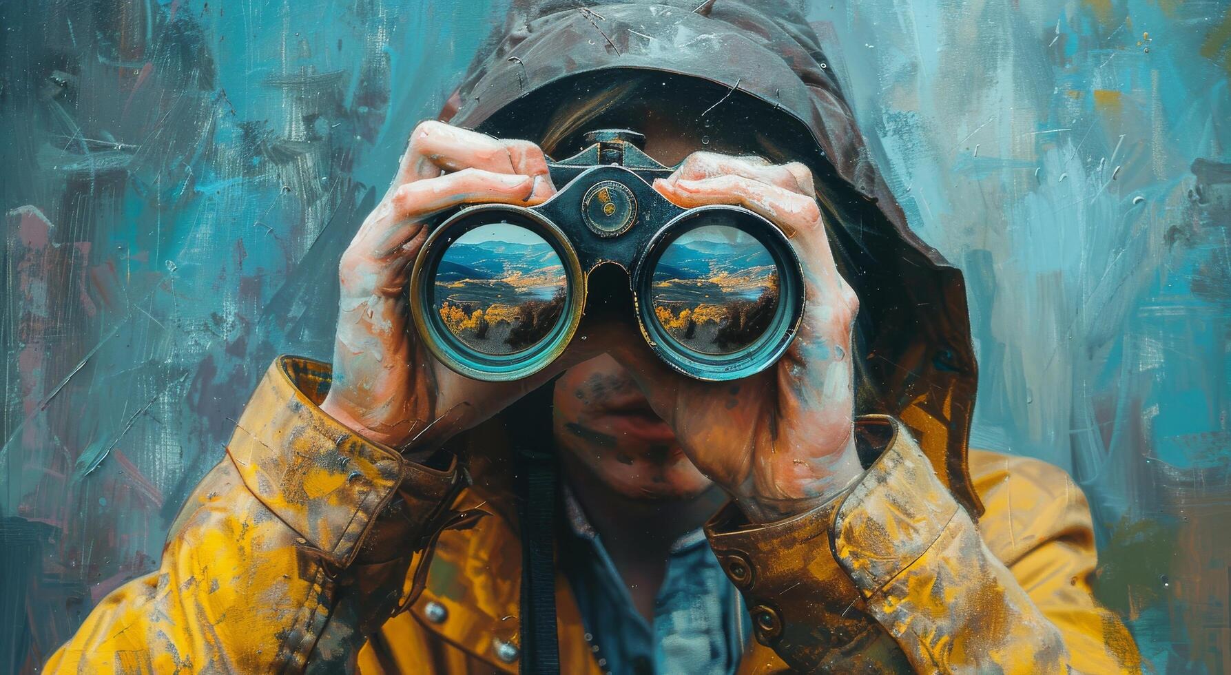 AI generated Man Looking Through Binoculars at Camera photo
