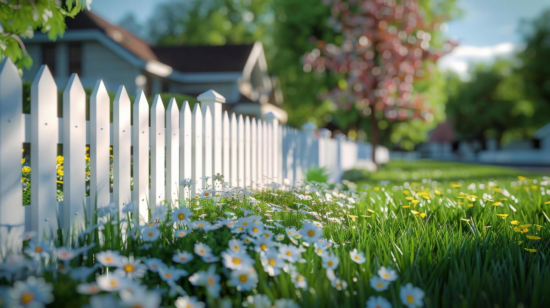 AI generated White Picket Fence in Front of House photo