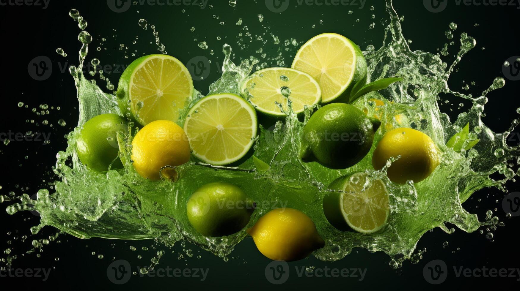 AI generated Lime green water splash against a vibrant backdrop, fresh and energetic photo