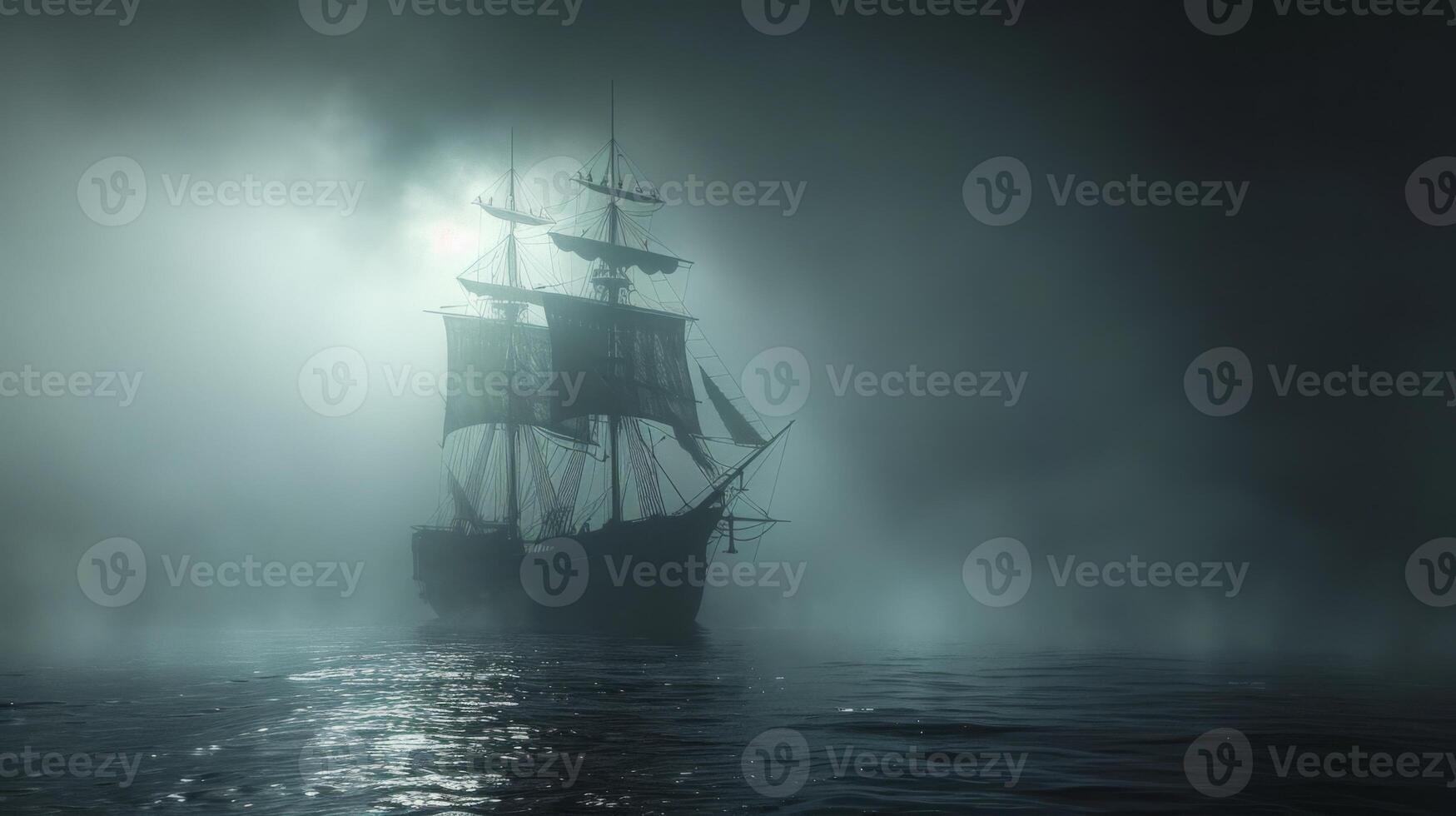 AI generated A ghostly pirate ship vanishing into the fog, legend sails photo