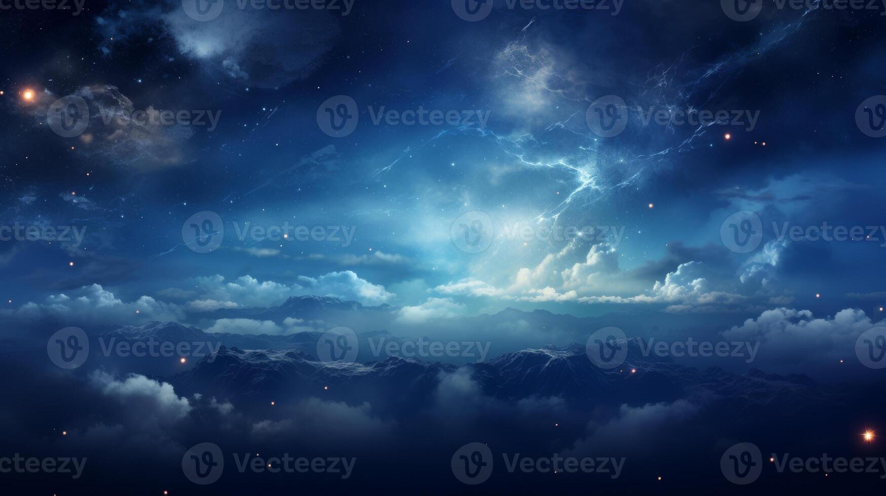 AI generated Starry night sky over a tranquil desert, mystery, with copy space photo