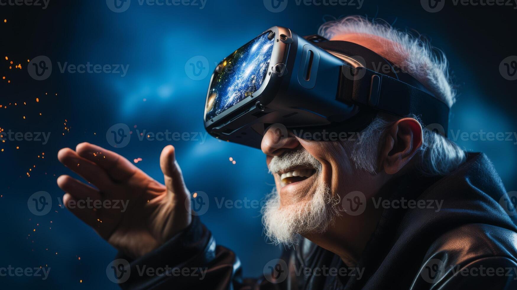 AI generated Elderly man with a VR camera, capturing memories in a new way photo