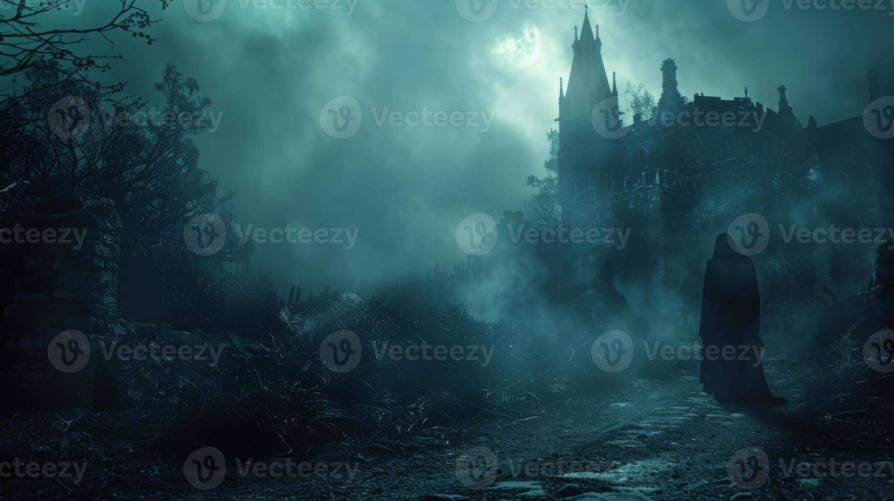 AI generated Witchcraft and apparitions in a haunted, dark setting photo