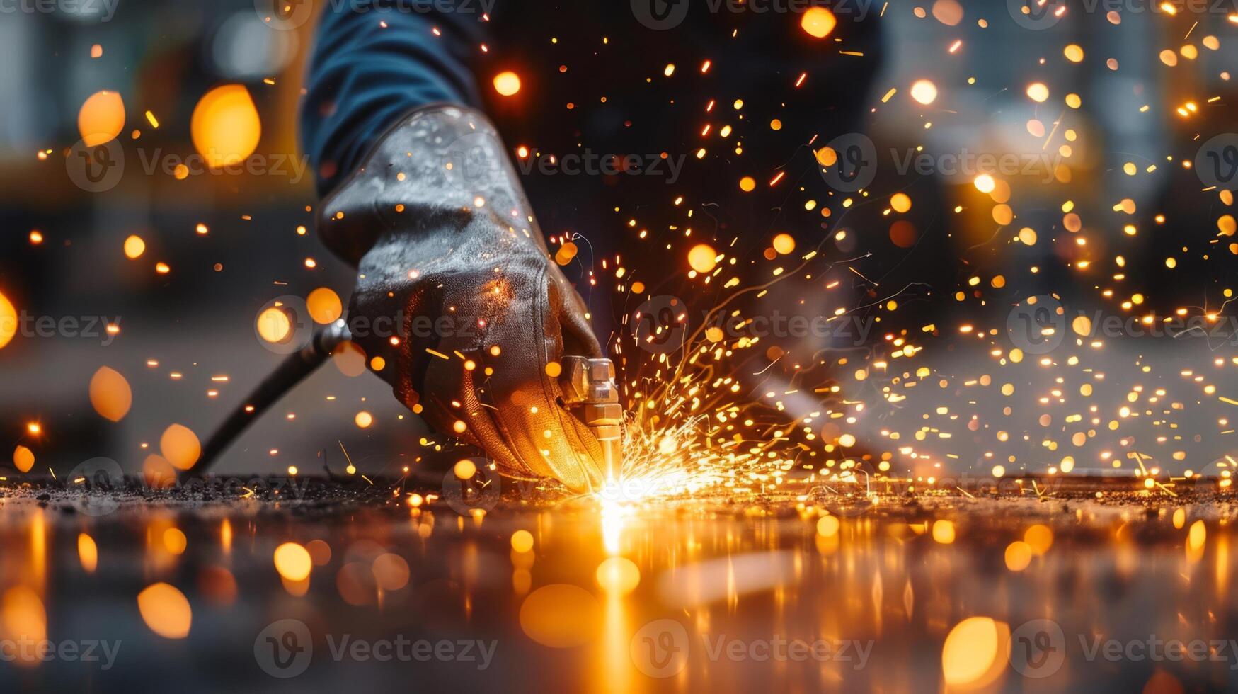 AI generated Welder performing intricate metalwork under bright sparks photo