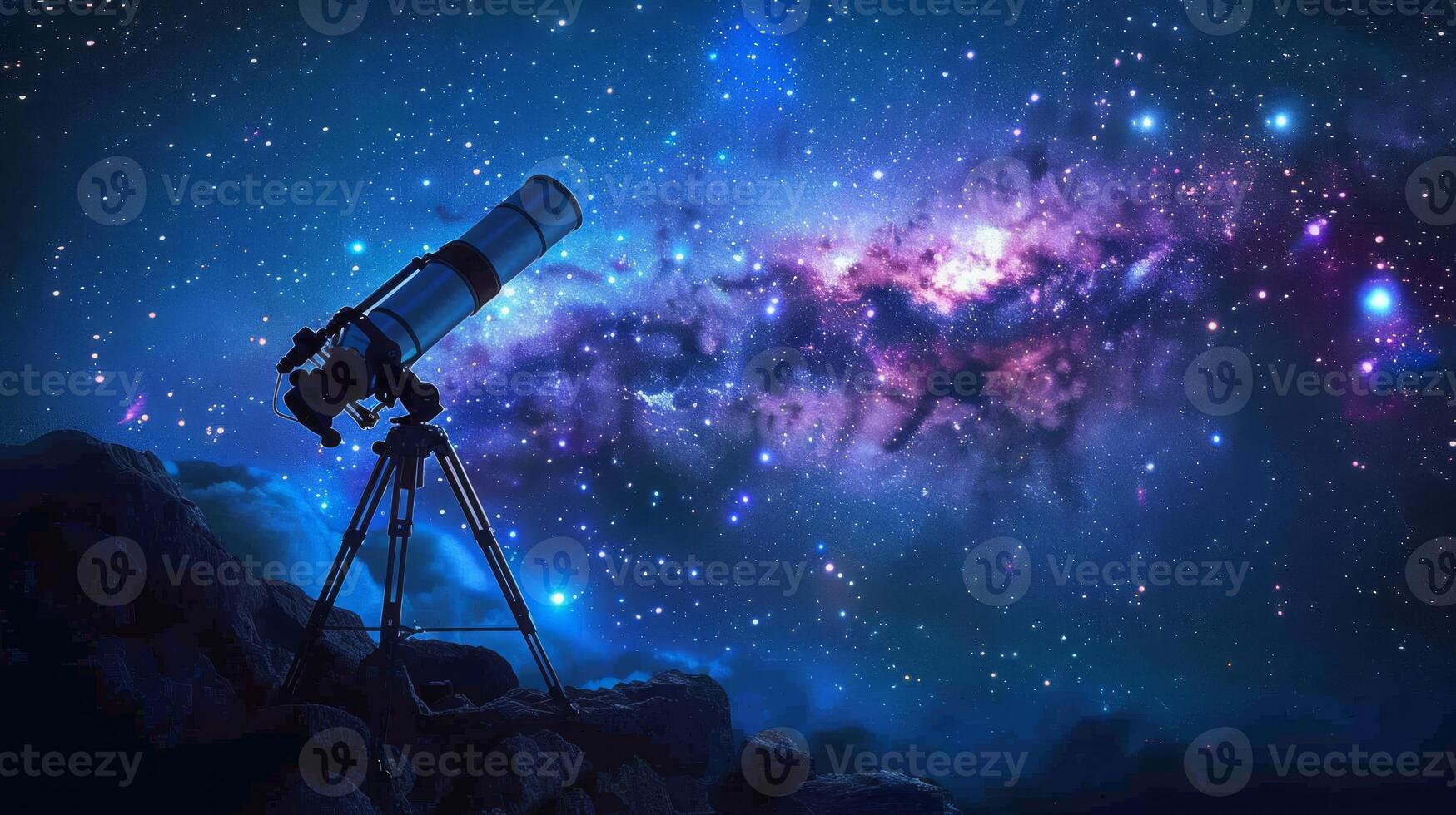 AI generated Nighttime observatory scene with telescope and a hint of galaxy photo