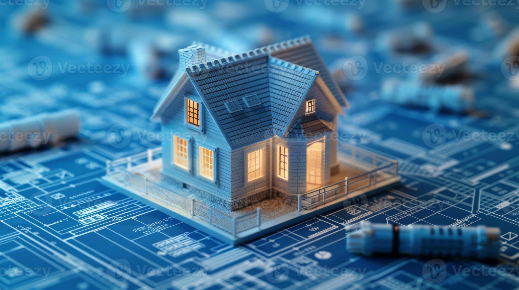 AI generated A blueprint of a house turning into a real estate empire, symbolizing strategic investing. photo
