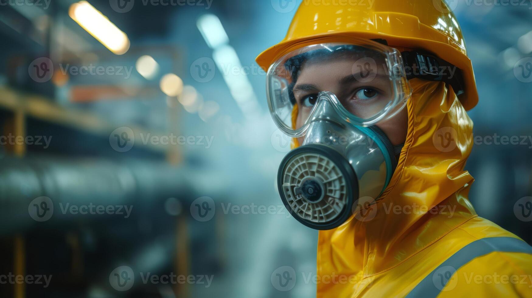 AI generated Industrial hygiene specialist monitoring air quality in a factory photo