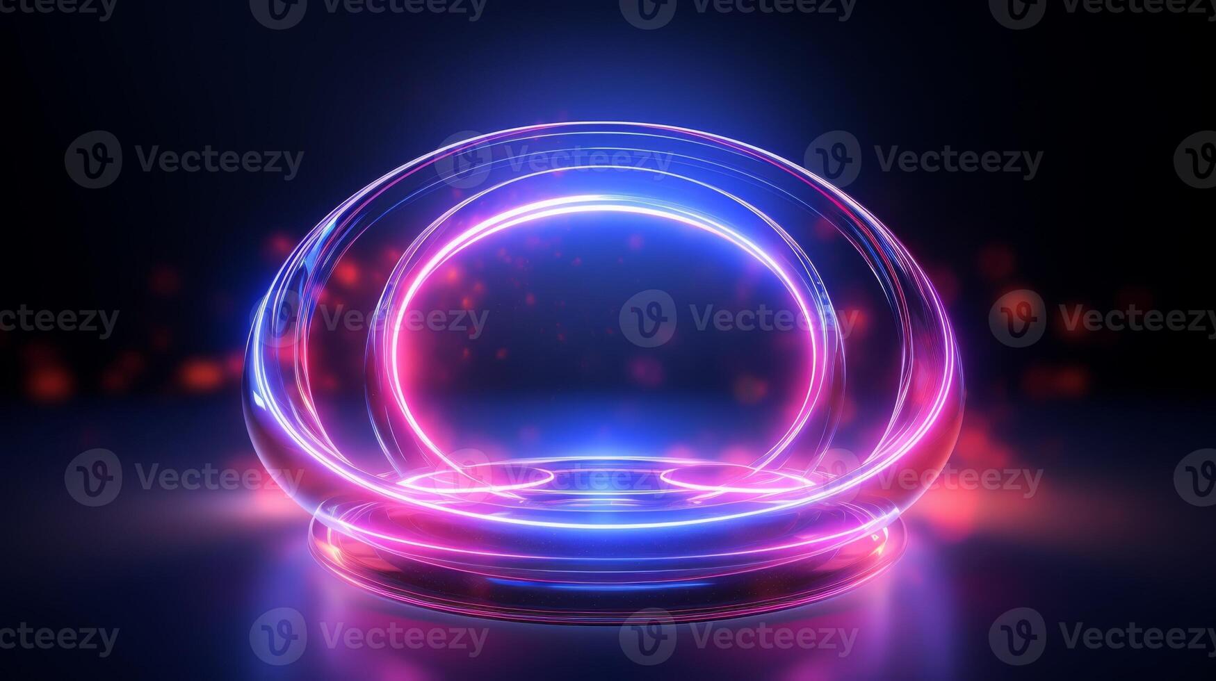 AI generated Glowing neon circles, futuristic, clean design photo