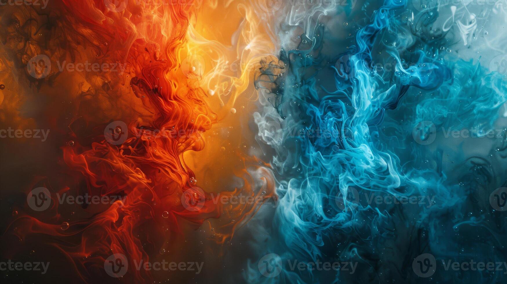 AI generated Abstract portrayal of the clash between fire and ice photo