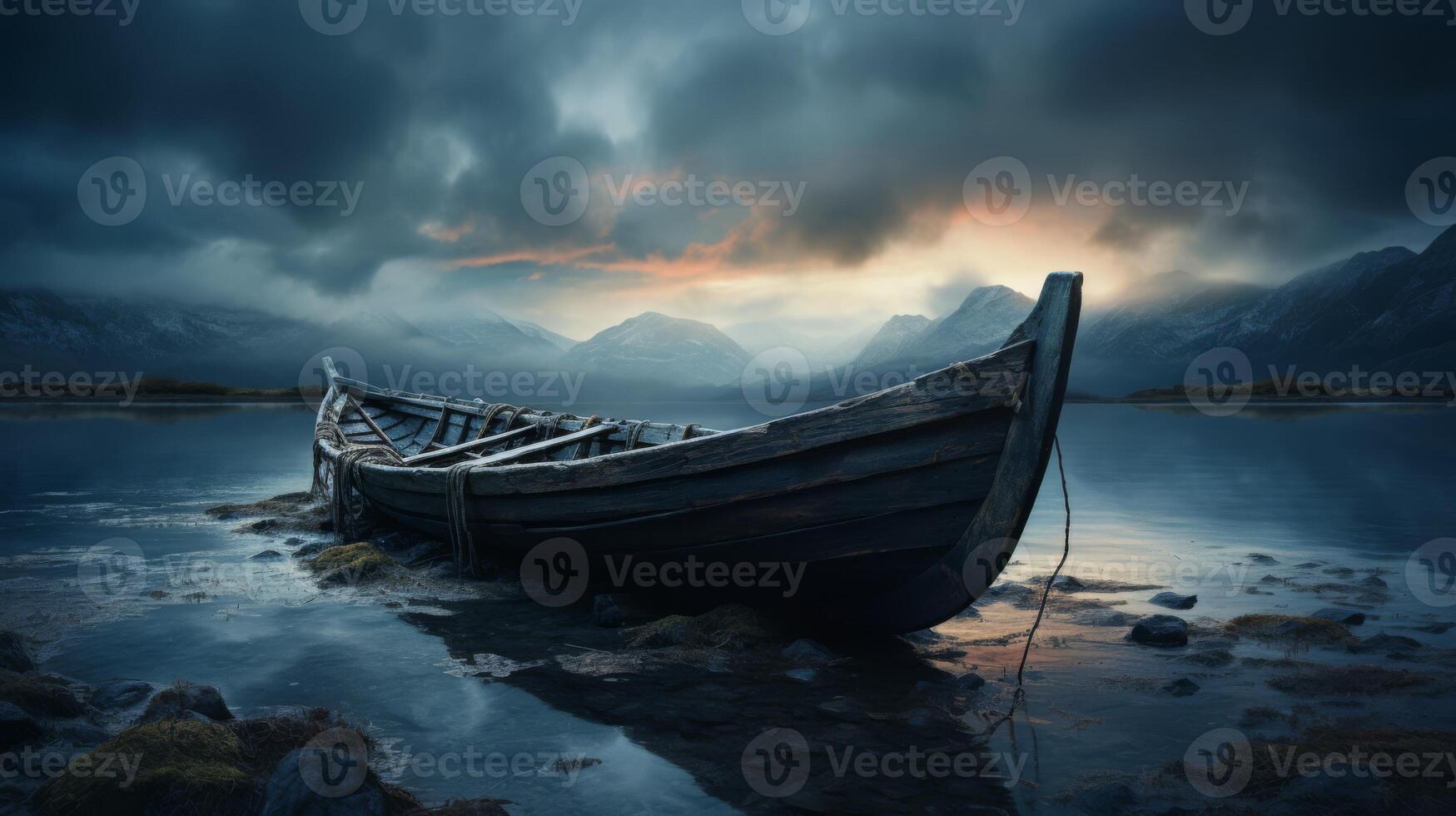AI generated Overcast sky above a turbulent sea, metaphor for emotional stress photo