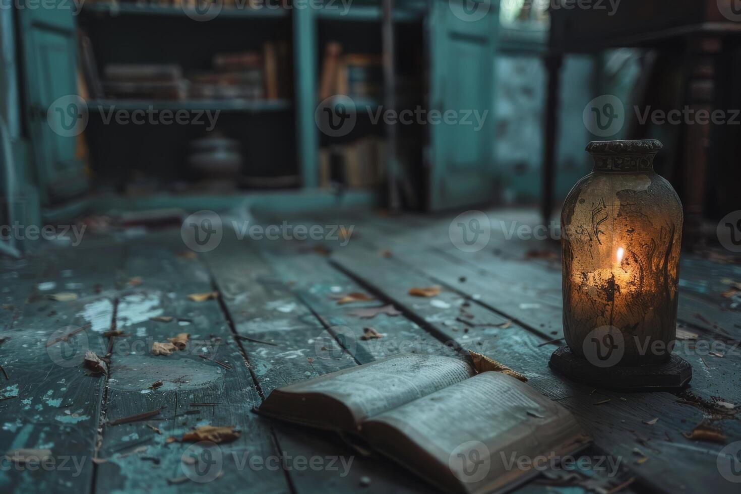 AI generated Spooky, possessed object in a dark, haunted room photo