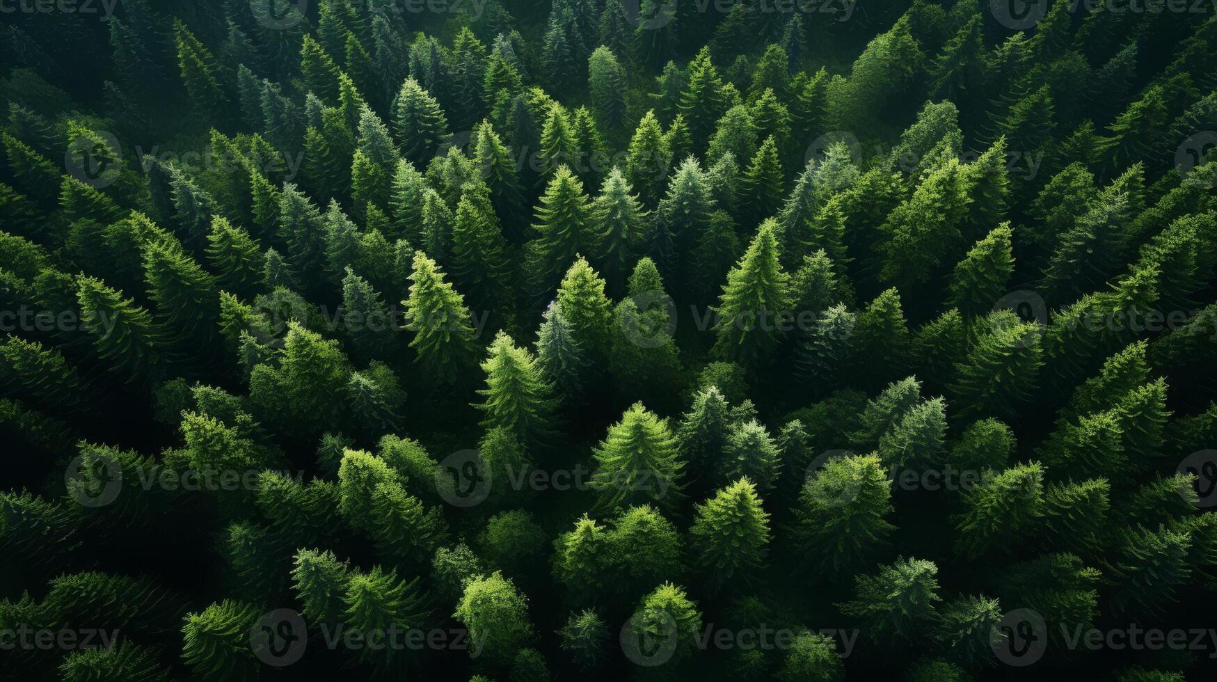 AI generated Lush green forest from above, vibrant nature background photo